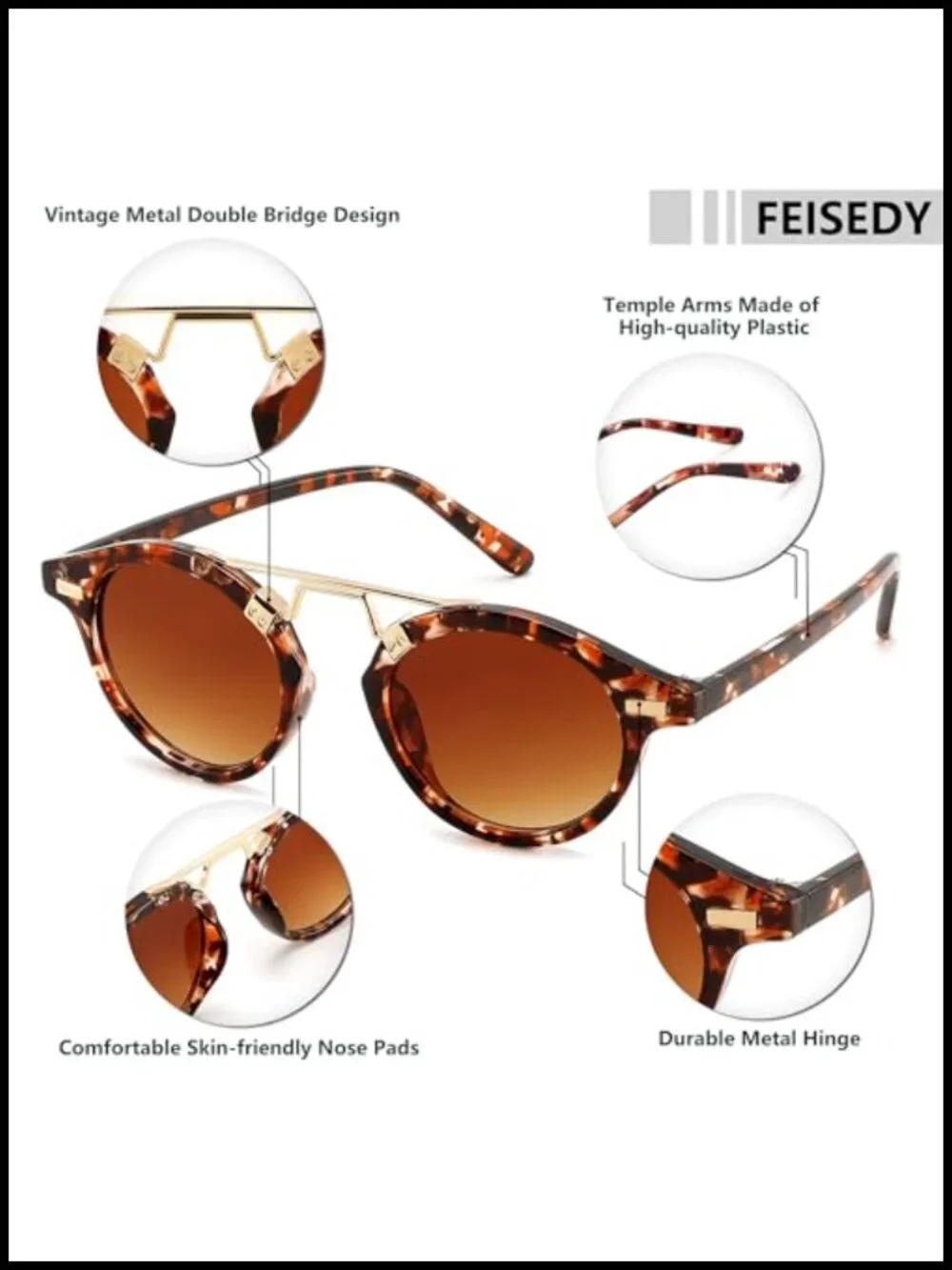 Retro Round Metal Brow Sunglasses with UV400 Protection for Small Face